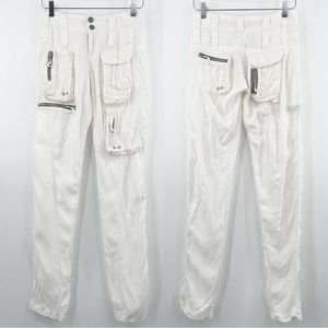 PETE & GRETA x JOHNNY WAS Y2K Cupra Blend Unisex Cargo Pants Wide Leg Creme SZ2